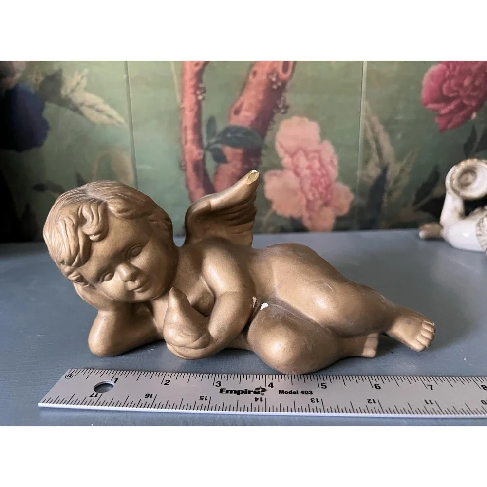 Vintage 90's Gold Painted Cherub Angel Figurines